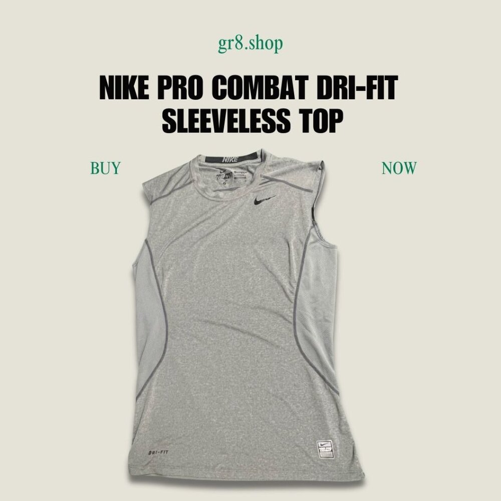 Nike Pro Combat Dri-Fit Sleeveless Top Fitted Gray Small Lightweight & Breathabl